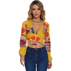 Valentine Day Lolly Candy Heart Long Sleeve Deep-v Velour Top by artworkshop