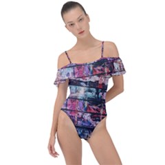 Splattered Paint On Wall Frill Detail One Piece Swimsuit by artworkshop