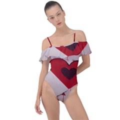 Valentine Day Heart Love Logo Frill Detail One Piece Swimsuit by artworkshop