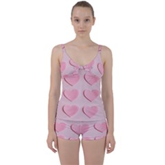 Valentine Day Heart Pattern Pink Tie Front Two Piece Tankini by artworkshop