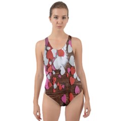 Valentine Day Heart Wallpaper Cut-out Back One Piece Swimsuit by artworkshop