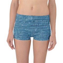White And Blue Brick Wall Reversible Boyleg Bikini Bottoms by artworkshop