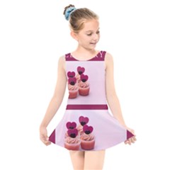 Hello February Text And Cupcakes Kids  Skater Dress Swimsuit by artworkshop