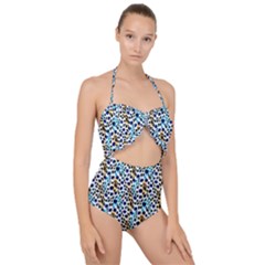 Blue Beige Leopard Scallop Top Cut Out Swimsuit by DinkovaArt