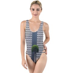 Exterior Building Pattern High Leg Strappy Swimsuit