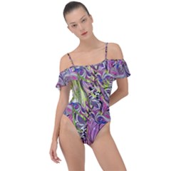 Abstract Intarsio Frill Detail One Piece Swimsuit by kaleidomarblingart