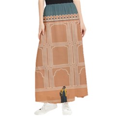 Person Stands By Tall Orange Wall And Looks- Up Maxi Chiffon Skirt by artworkshop