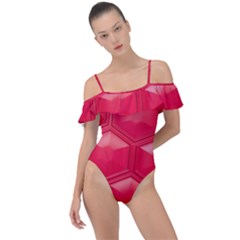 Red Textured Wall Frill Detail One Piece Swimsuit by artworkshop