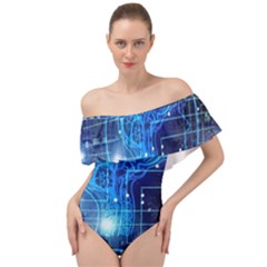 Artificial Intelligence Brain Think Art Off Shoulder Velour Bodysuit  by Jancukart