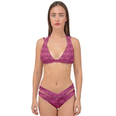 Elegant Pink Floral Geometric Pattern Double Strap Halter Bikini Set by dflcprintsclothing