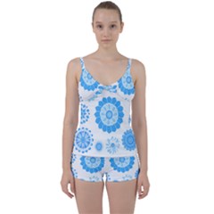 Blue Flowers T- Shirt Blue Psychedelic Floral Power Pattern T- Shirt Tie Front Two Piece Tankini by maxcute