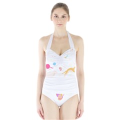 Cat Pattern T- Shirt Pattern Of Cats Playing With Toys T- Shirt Halter Swimsuit by maxcute
