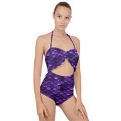 Purple Scales! Scallop Top Cut Out Swimsuit by fructosebat