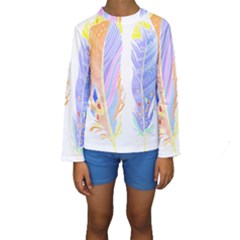 Feathers Design T- Shirtfeathers T- Shirt Kids  Long Sleeve Swimwear by maxcute