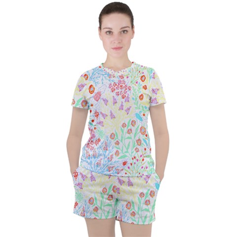 Flower Pattern T- Shirt Vintage Inspired Flower Botanical T- Shirt Women s Tee And Shorts Set by maxcute