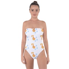 Pet T- Shirtdog And Cat Lover Pattern T- Shirt Tie Back One Piece Swimsuit by maxcute