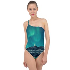 Blue And Green Sky And Mountain Classic One Shoulder Swimsuit