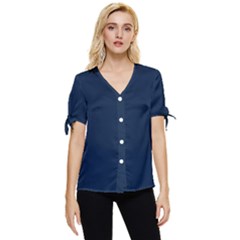 Sapphire Elegance Bow Sleeve Button Up Top by HWDesign