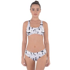 Pattern Cats Black Feline Kitten Criss Cross Bikini Set by Ravend