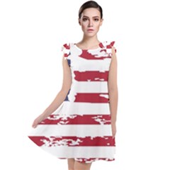 America Unite Stated Red Background Us Flags Tie Up Tunic Dress by Jancukart