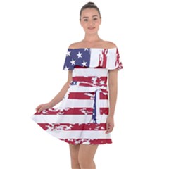 America Unite Stated Red Background Us Flags Off Shoulder Velour Dress by Jancukart