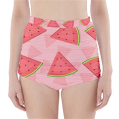 Background Watermelon Pattern Fruit Food Sweet High-waisted Bikini Bottoms by Jancukart