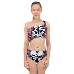 Black And White Rose Sugar Skull Spliced Up Two Piece Swimsuit by GardenOfOphir