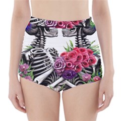 Gothic Floral Skeletons High-waisted Bikini Bottoms by GardenOfOphir