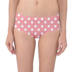 Coral And White Polka Dots Mid-waist Bikini Bottoms by GardenOfOphir