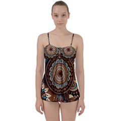Bohemian Flair In Blue And Earthtones Babydoll Tankini Set by HWDesign