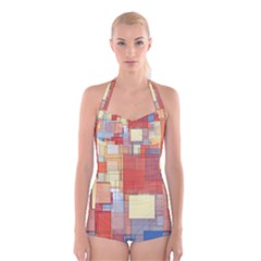 Art Abstract Rectangle Square Boyleg Halter Swimsuit  by Ravend