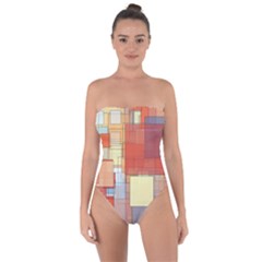 Art Abstract Rectangle Square Tie Back One Piece Swimsuit by Ravend