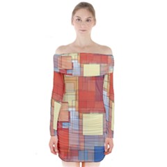 Art Abstract Rectangle Square Long Sleeve Off Shoulder Dress by Ravend
