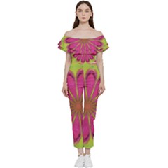 Floral Art Design Pattern Off Shoulder Ruffle Top Jumpsuit by Ravend