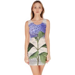 Blue Hydrangea Flower Painting Vintage Shabby Chic Dragonflies Bodycon Dress by danenraven
