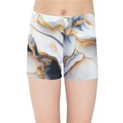 Marble Stone Abstract Gold White Kids  Sports Shorts
