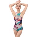 Asia Japan Pagoda Colorful Vintage Cross Front Low Back Swimsuit View1