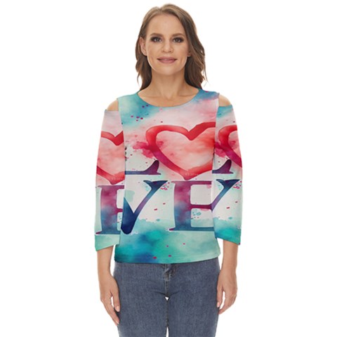 Valentines Day Heart Watercolor Background Cut Out Wide Sleeve Top by artworkshop