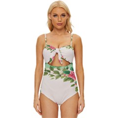 Watercolor Flower Knot Front One-piece Swimsuit by artworkshop