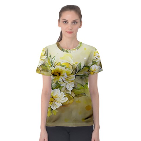 Watercolor Yellow And-white Flower Background Women s Sport Mesh Tee by artworkshop