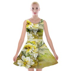 Watercolor Yellow And-white Flower Background Velvet Skater Dress by artworkshop