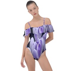Crocus Flowers Purple Flowers Spring Nature Frill Detail One Piece Swimsuit by Ravend