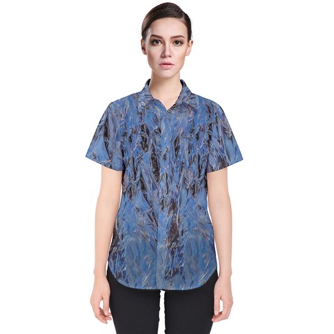 Blue Abstract Texture Print Women s Short Sleeve Shirt by dflcprintsclothing