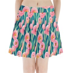 Blush Watercolor Flowers Pleated Mini Skirt
