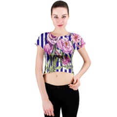 Classy And Chic Watercolor Flowers Crew Neck Crop Top by GardenOfOphir