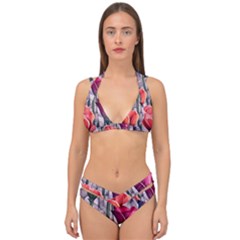 Color-infused Watercolor Flowers Double Strap Halter Bikini Set by GardenOfOphir