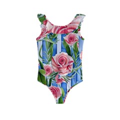Chic Watercolor Flowers Kids  Frill Swimsuit by GardenOfOphir