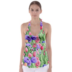 Exquisite Watercolor Flowers Babydoll Tankini Top by GardenOfOphir