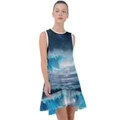 Thunderstorm Storm Tsunami Waves Ocean Sea Frill Swing Dress by Ravend