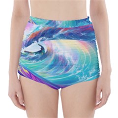 Waves Ocean Sea Tsunami Nautical Nature Water High-waisted Bikini Bottoms by Ravend